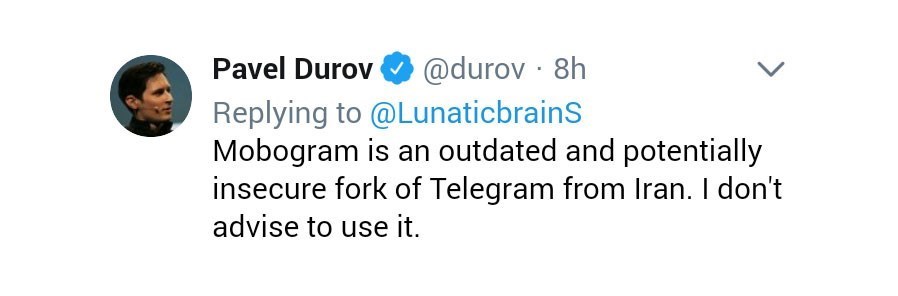 مدیر عامل تلگرام: از "موبوگرام" استفاده نکنید
